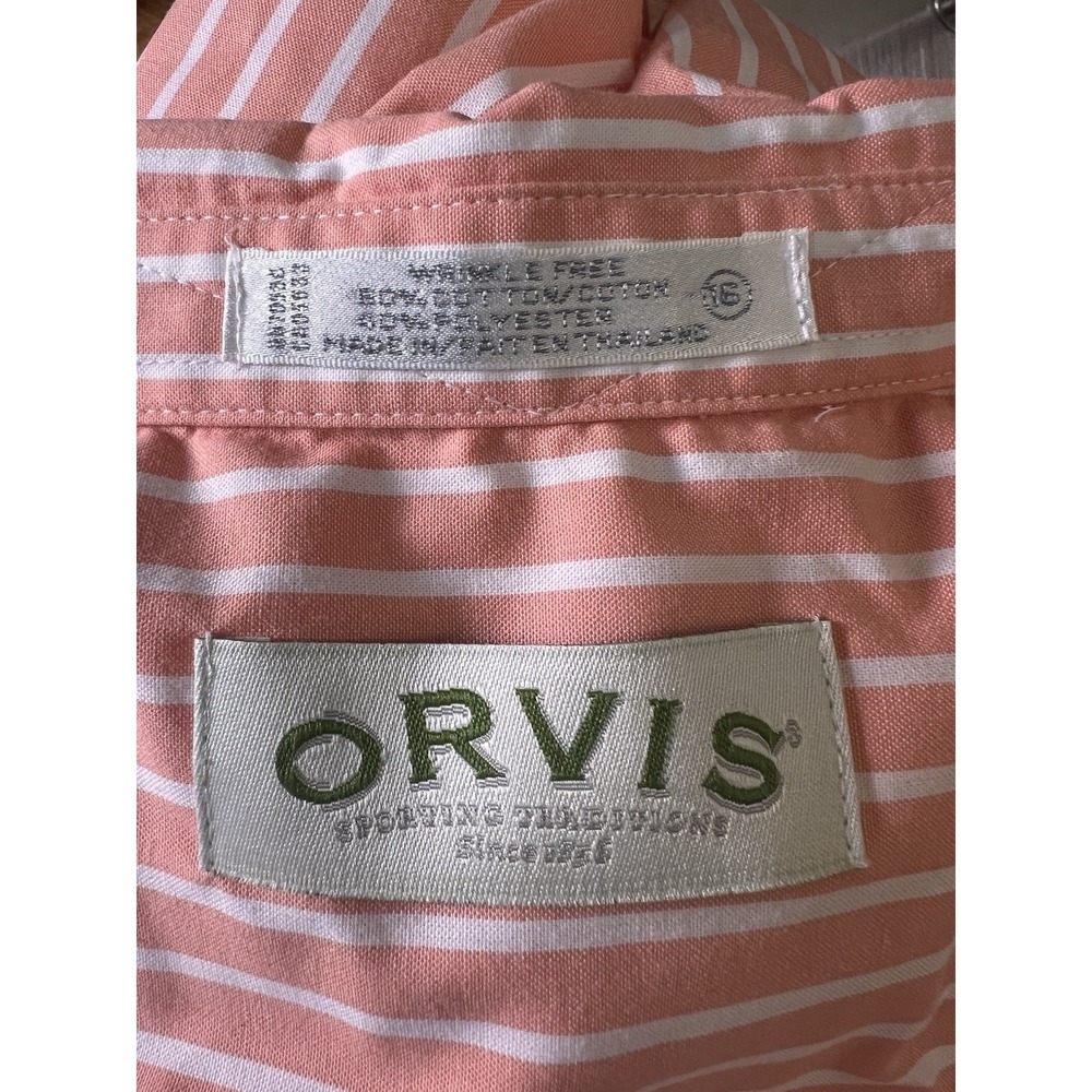 Orvis Women's Coral Stripe Button Down‎ Shirt Sz 16 Long Sleeve - Picture 7 of 9